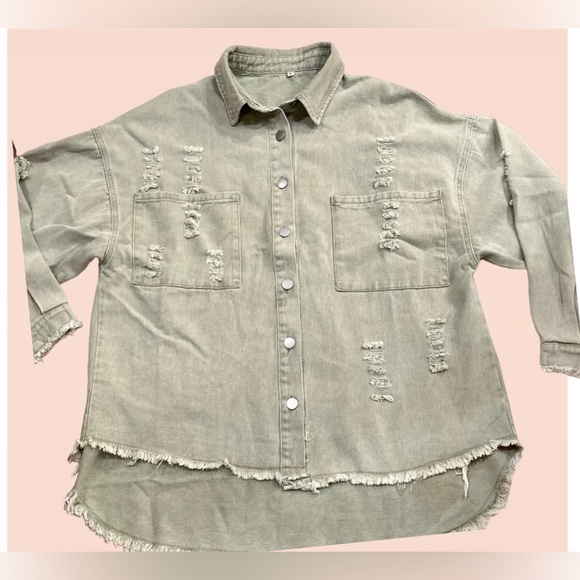 BN! COTTON DENIM OVERSIZED GREEN JACKET SIZE M - Picture 5 of 7